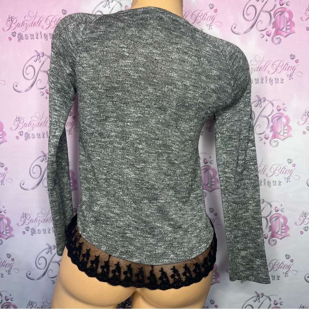 La senza lace ruffle bottom top shirt long sleeve lounge wear floral black lace - Picture 2 of 6
